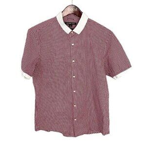 Michael Kors Men's Red Gingham Check Slim Fit Casual Button Down Shirt Size L